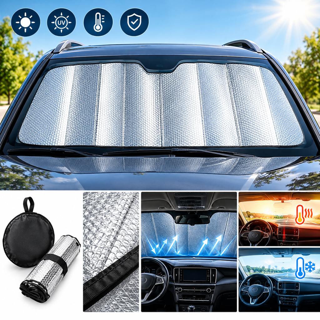 Foldable Car Windshield Sunshade – Reflective Heat & Sun Protector