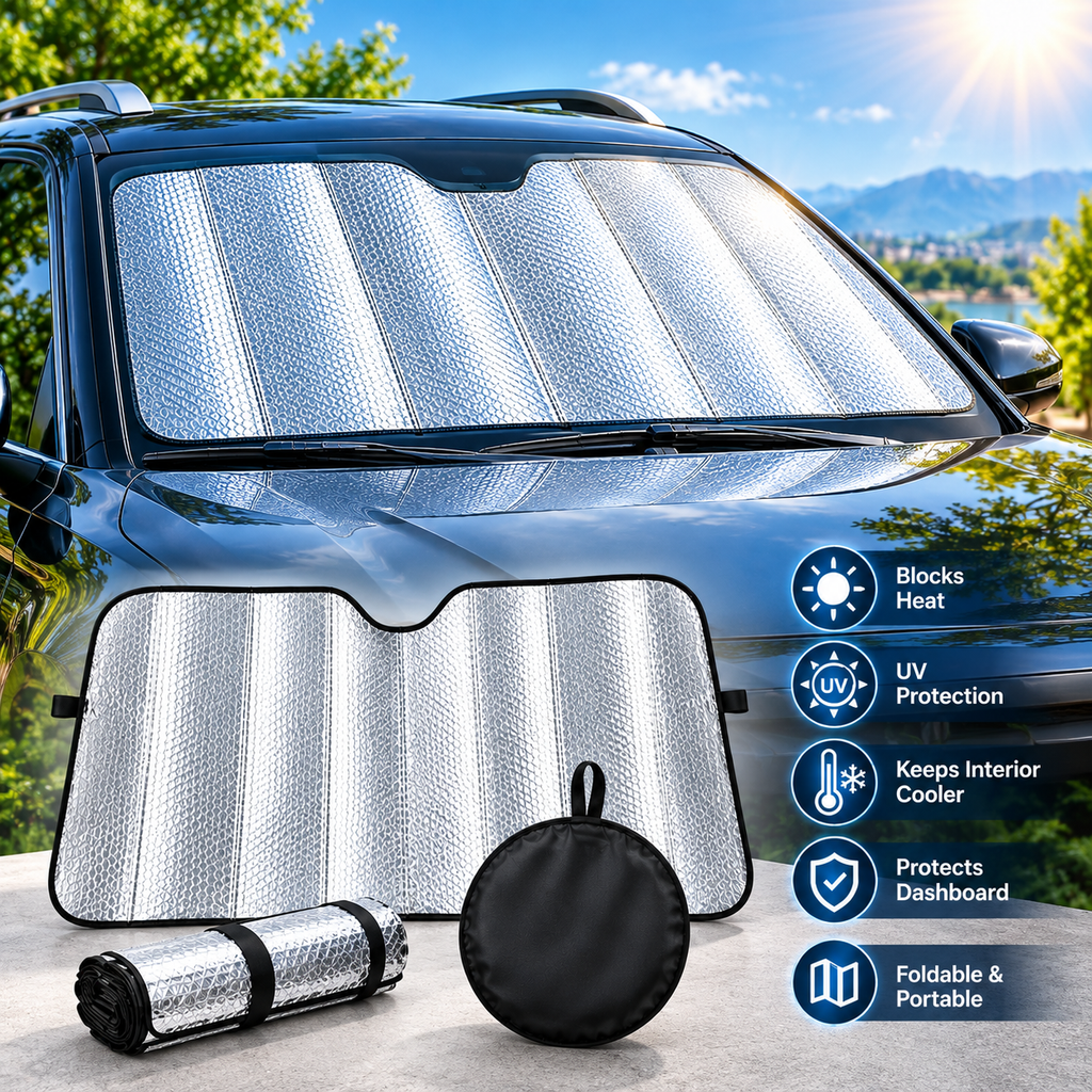 Foldable Car Windshield Sunshade – Reflective Heat & Sun Protector