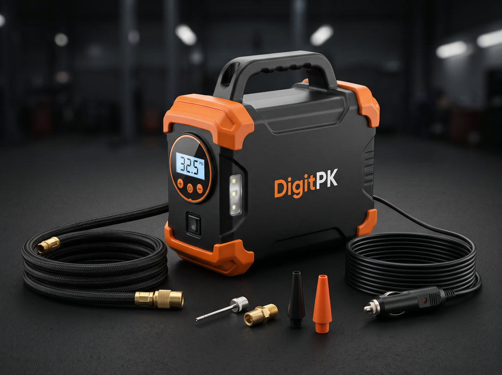 Portable 12V Car Tyre Air Compressor with Digital Pressure Display